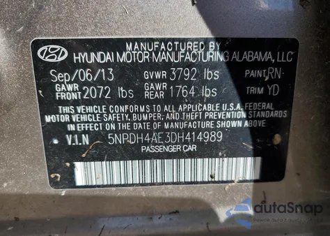 2013 Hyundai Elantra Gls из США, поврежденный, VIN 5NPDH4AE3DH414989